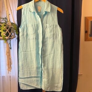 Chicos linen Light Blue/teal Sleeveless Button-Up tunic Shirt sz 0